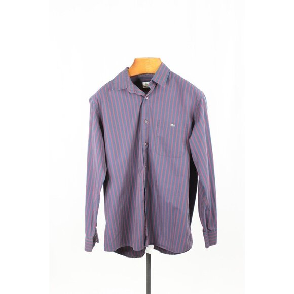 Lot of 2 LACOSTE Navy Blue Red Striped Cotton Casual Button Down Shirts, Size 43 - Picture 9 of 16